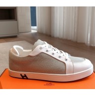 Hermes women/men Kid sneaker in H canvas, calfskin and suede goatskin 01 2025