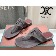 Loro Piana suede goatskin flip-flop sandals in grey 2025