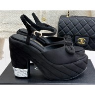 Chanel platform suede sandals with bow black 2025