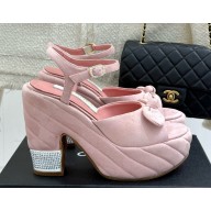 Chanel platform suede sandals with bow pink 2025