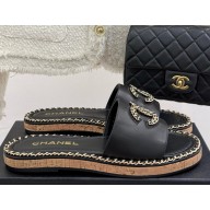 Chanel Double C with chain slipper black leather 2025 
