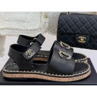 Chanel Double C with chain sandals black leather 2025