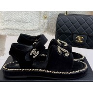 Chanel Double C with chain sandals black velvet 2025