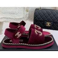Chanel Double C with chain sandals burgundy velvet 2025
