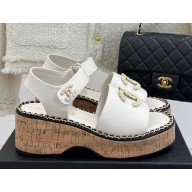Chanel platform Double C with chain sandals white leather 2025