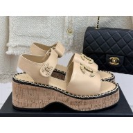 Chanel platform Double C with chain sandals beige leather 2025