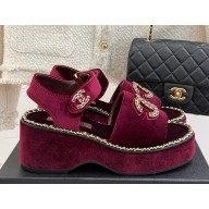 Chanel platform Double C with chain sandals burgundy velvet 2025