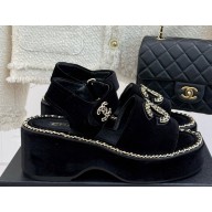 Chanel platform Double C with chain sandals black velvet 2025