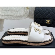 Chanel Double C with chain slipper white leather 2025