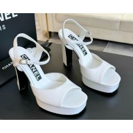 Chanel heel 12cm platform 3cm leather sandals white 2025