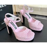 Chanel heel 12cm platform 3cm Cotton Tweed sandals light pink 2025