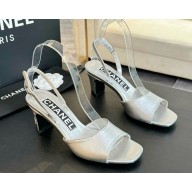 Chanel heel 6.5cm leather sandals silver 2025