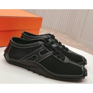 Hermes kiga sneaker in crochet knit and calfskin black 2025