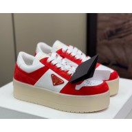 Prada flatform suede and leather sneakers with metal triangle logo -02 2025