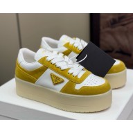 Prada flatform suede and leather sneakers with metal triangle logo -03 2025