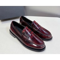 Saint Laurent calf leather loafers burgundy 2025
