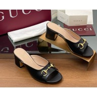 GUCCI Women's Horsebit slide 816607 black heel 5cm 2025