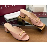 GUCCI Women's Horsebit slide 816607 Light pink heel 5cm 2025