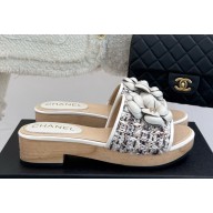 Chanel Camellia Cotton Tweed slippers heel 4cm 01 2025
