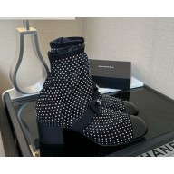 Chanel Black crystal embellished ankle boots 2025
