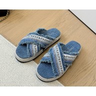 Chanel flat slipper with pearl blue 2025