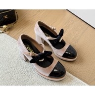 Chanel pumps velvet and patent calfskin  nude/black 2025