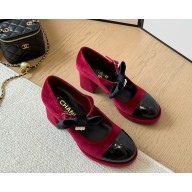 Chanel pumps velvet and patent calfskin  burgundy/black 2025