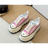Chanel platform lace-up sneaker with cc logo pink 2025