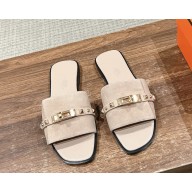 Hermes Giulia sandals in Suede with Kelly buckle and rivet beige (original quality) 2025
