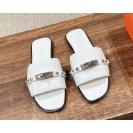 Hermes Giulia sandals in calfskin with Kelly buckle and rivet white (original quality) 2025