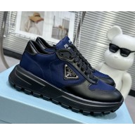 Prada women/men platfrom triangle-logo leather and ripstop fabric sneakers black/blue 2025