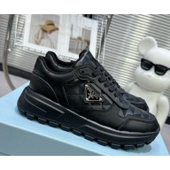 Prada women/men platfrom triangle-logo leather sneakers black 2025