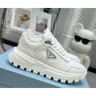Prada women/men platfrom triangle-logo leather sneakers white 2025