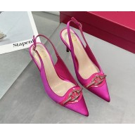 Valentino heel 8cm/4.5cm/flat silk Slingbacks pumps rose red 2025