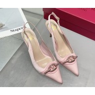 Valentino heel 8cm/4.5cm/flat silk Slingbacks pumps pink 2025