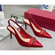 Valentino heel 8cm/4.5cm/flat silk Slingbacks pumps red 2025
