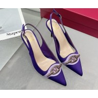 Valentino heel 8cm/4.5cm/flat silk Slingbacks pumps purple 2025