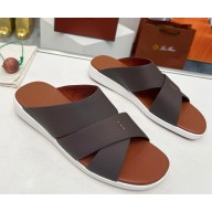 Loro Piana men's sandal calfskin flat coffee 05 2025