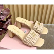 MIU MIU Matelassé nappa leather slides 5XX657 Sand Beige heel 5.5cm 2025