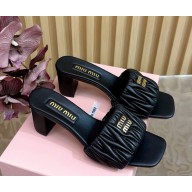 MIU MIU Matelassé nappa leather slides 5XX657 black heel 5.5cm 2025