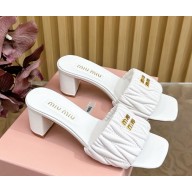 MIU MIU Matelassé nappa leather slides 5XX657 white heel 5.5cm 2025