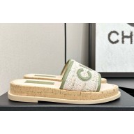 Chanel flat CC Tweed and leather mule green 2025