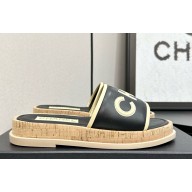 Chanel flat CC leather mule black 2025