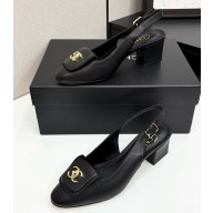 Chanel lambskin Slingbacks pumps with CC turn lock black 2025
