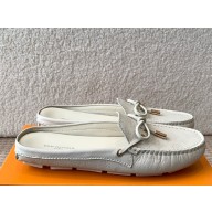 Louis Vuitton Gloria Open Back Flat Loafer white Perforated grained calf leather 2025