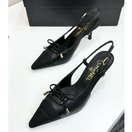 Chanel slingback pumps pointed leather black 2025