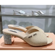Miu Miu Croc Embossed Slide Sandals with Embellished Heel 5.5cm 5XX477 beige 2025