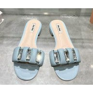 MIU MIU sheepskin slippers with crystal light blue 2025