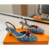 Louis Vuitton Slingback Pumps denim blue monogram heel 5cm 2025