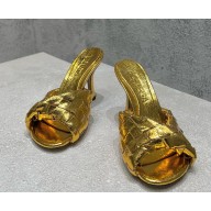 Bottega Veneta Blink heel 9cm/5cm Mule with a folded detail in Intrecciato laminated leather gold 2025